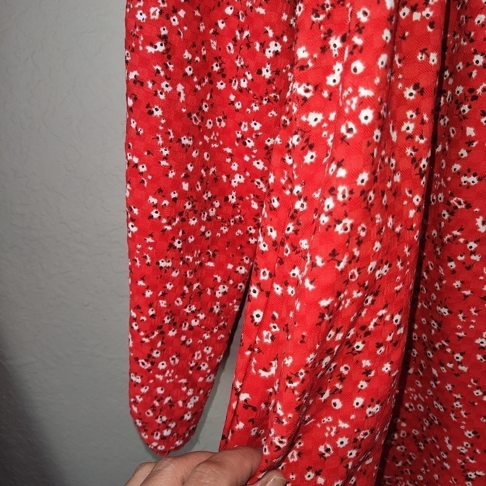 Wild Fable Red Floral Long Sleeves Tie-Front Muse Dress size M - Picture 4 of 8